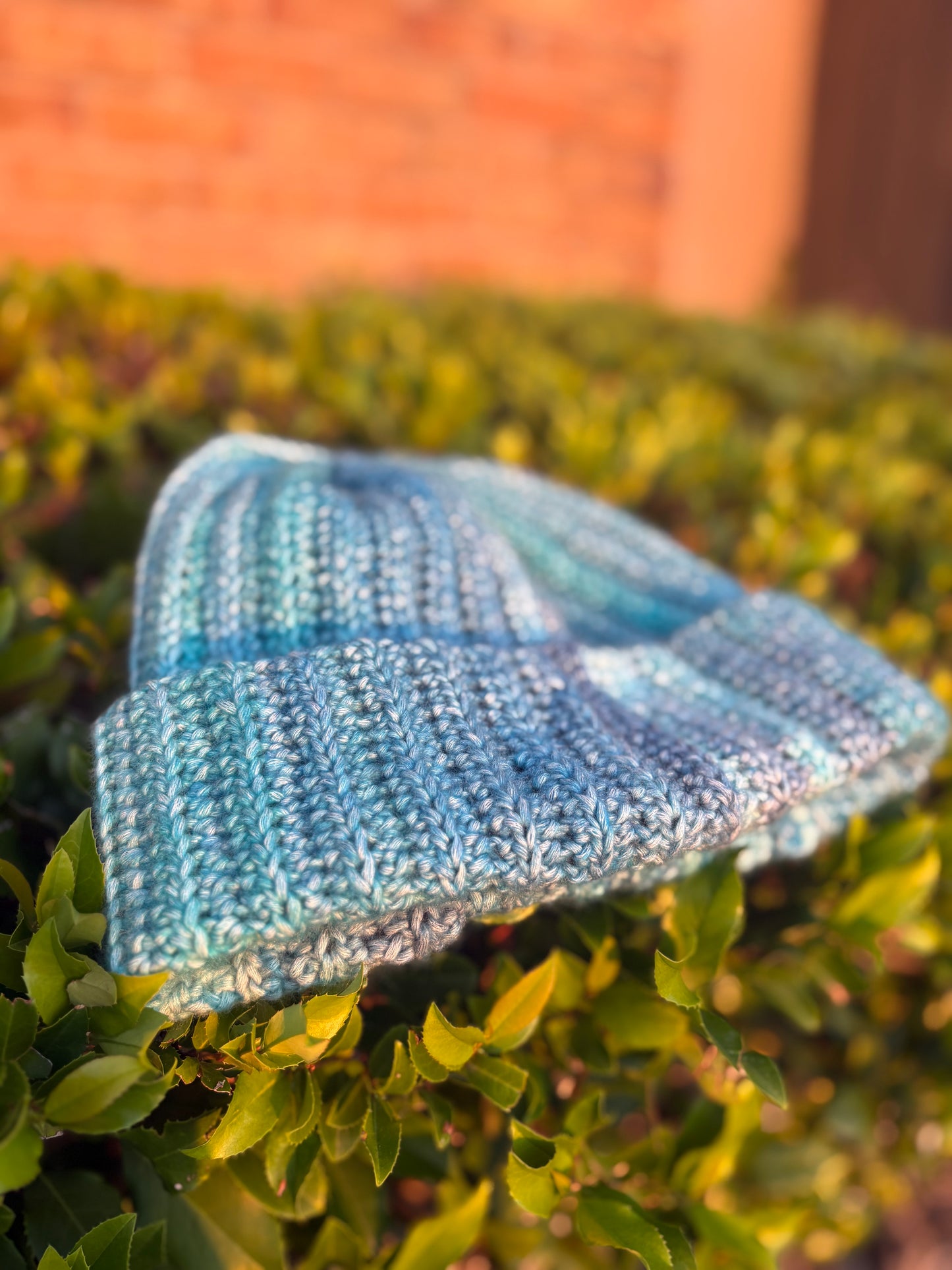 Caribbean Blue Handmade Crochet Ribbed Beanie – Cozy Winter Hat with Folded Brim