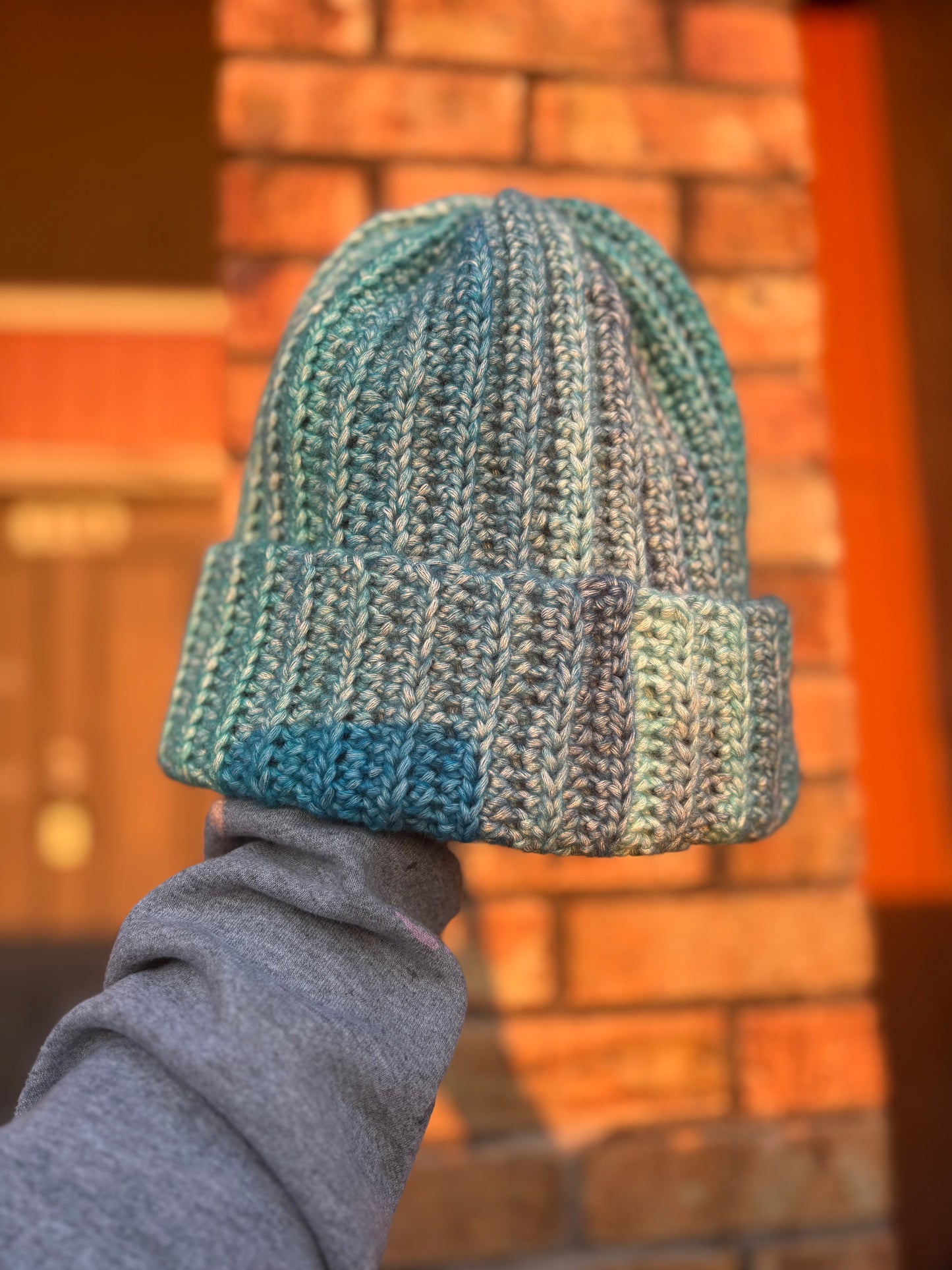 Caribbean Blue Handmade Crochet Ribbed Beanie – Cozy Winter Hat with Folded Brim