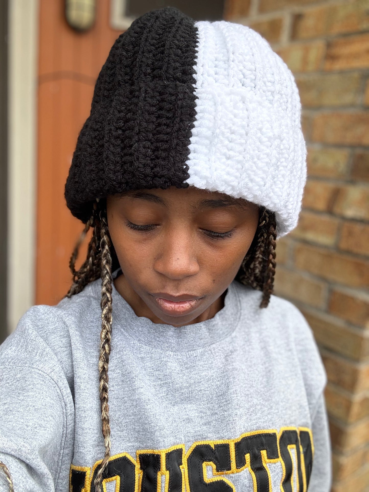 Classic Black & White Ribbed Hat - Handmade Crochet Beanie