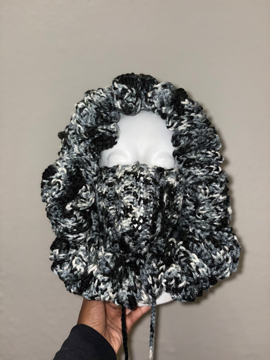 Made-to-Order Ruffle Hood With Face Warmer – Custom Color Crochet Hood