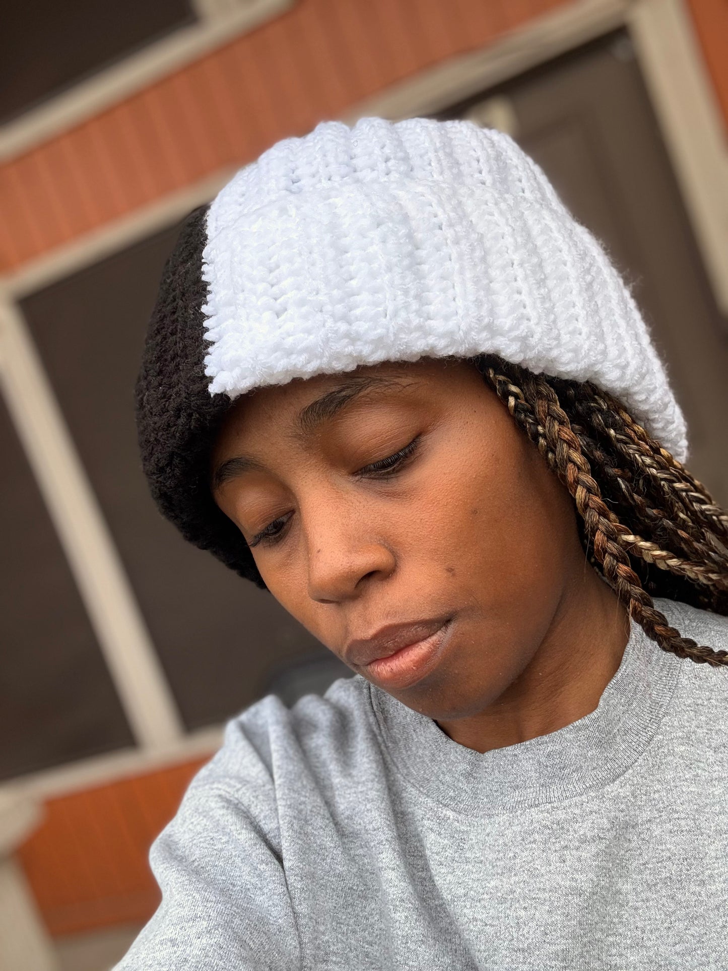 Classic Black & White Ribbed Hat - Handmade Crochet Beanie