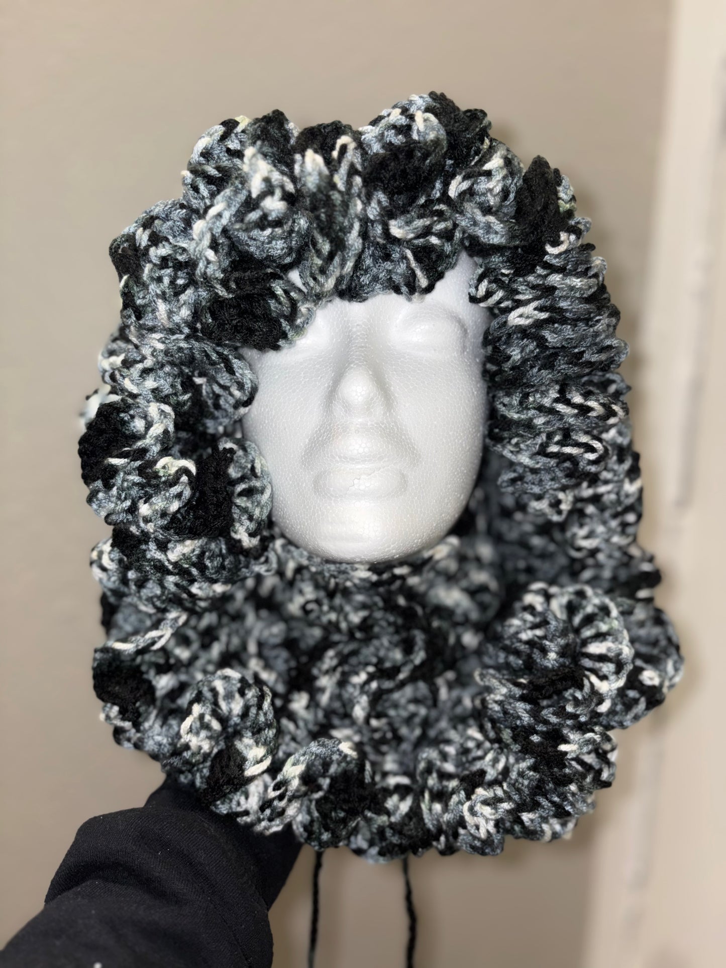 Made-to-Order Ruffle Hood With Face Warmer – Custom Color Crochet Hood