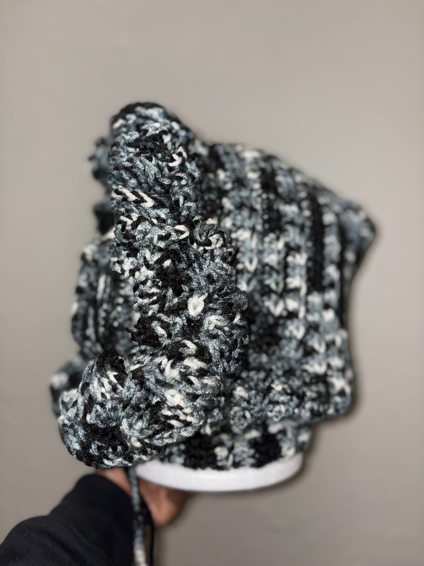 Made-to-Order Ruffle Hood With Face Warmer – Custom Color Crochet Hood