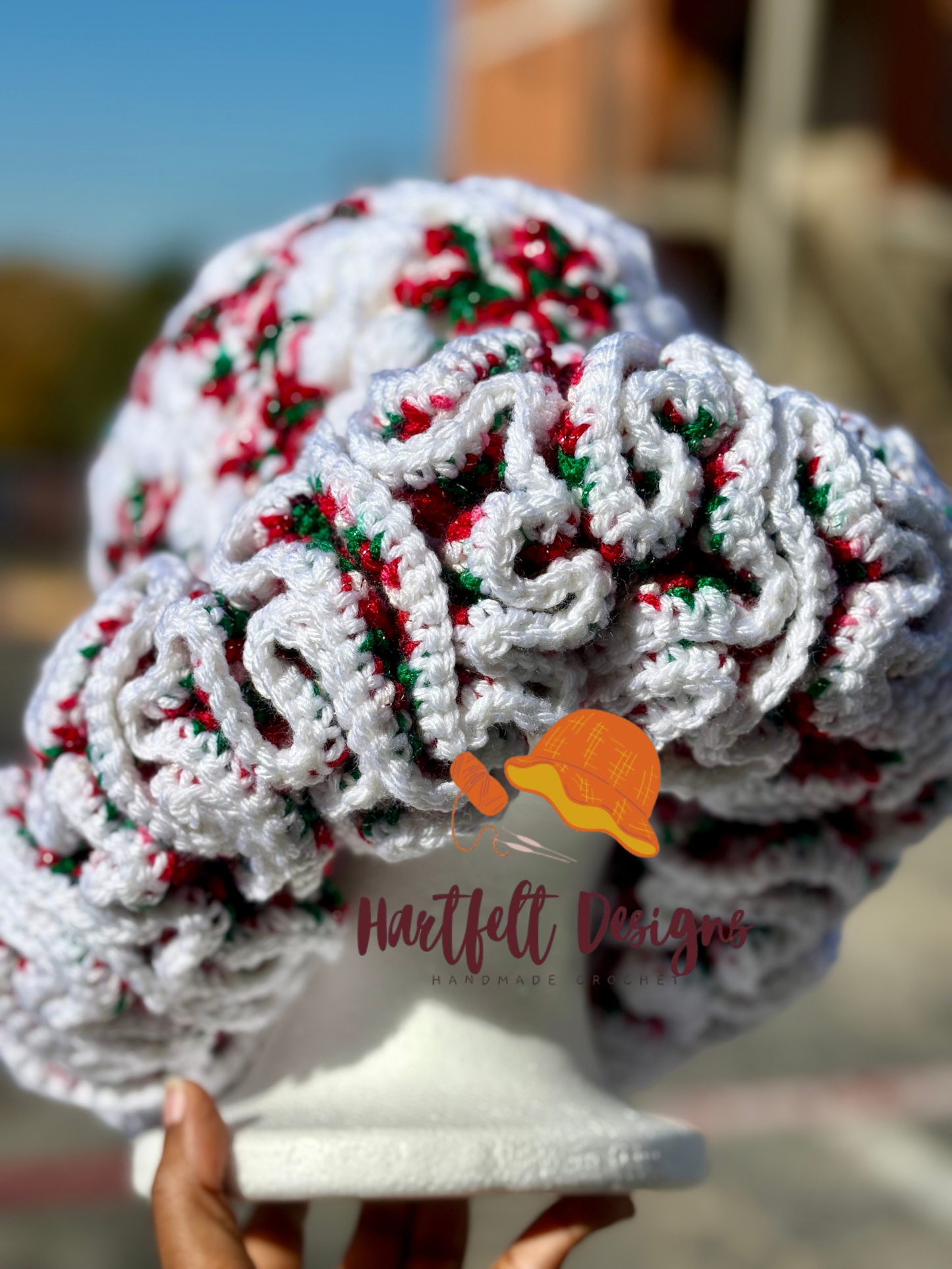 Handmade Christmas Ruffle Flare Hat – Snowflake Holiday Crochet Cap